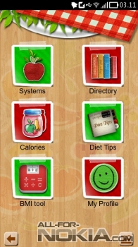  Главное меню Diet&nbsp;для Symbian Belle