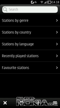  Выбор сортировки CuteRadio&nbsp;для Symbian Belle