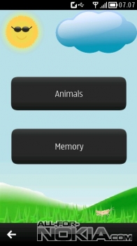  Меню приложения&nbsp;AnimalFun&nbsp;для Symbian Belle