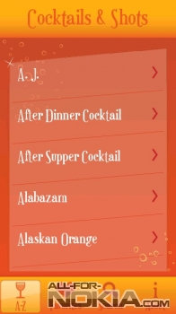  Список рецептов Cocktails для Symbian Anna